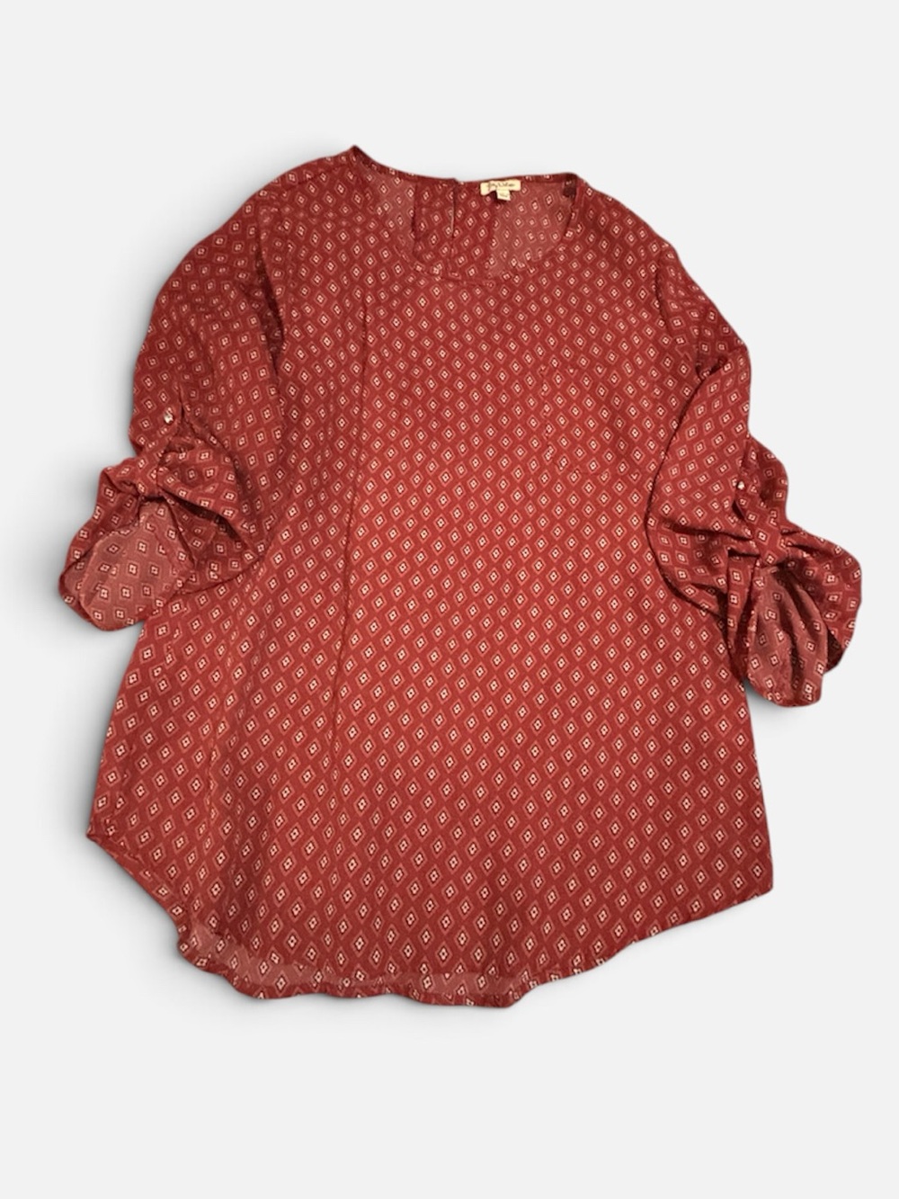 Lily White Brick Red Printed Long Sleeve Tunic
